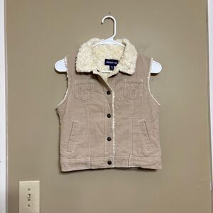 Limited Too Girls Tan Ivory Corduroy Vest Faux Fur Size Small